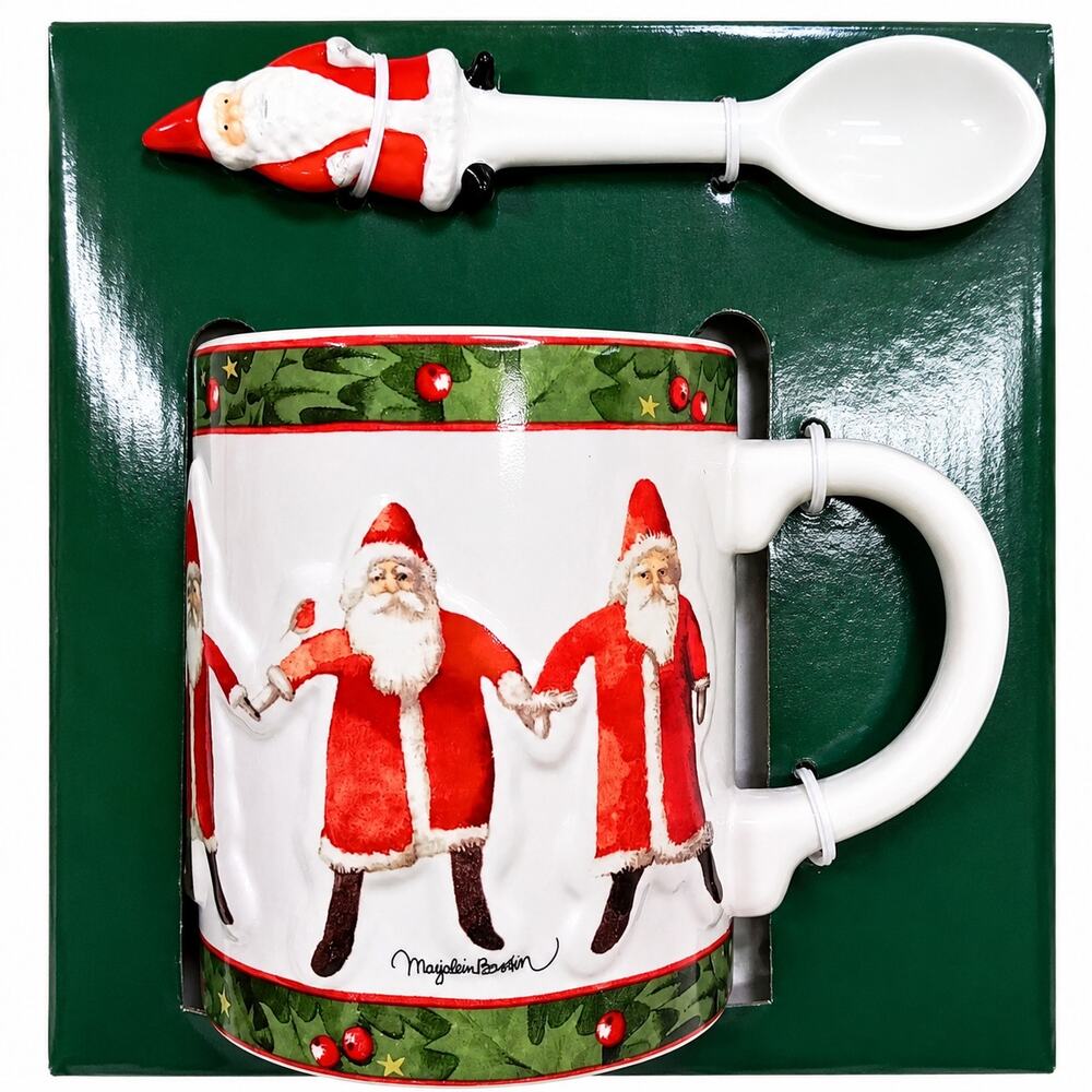 🎅🏻🍵Vtg Hallmark Santa Mug Spoon Set Christmas Holiday Decor Marjolein Bastin